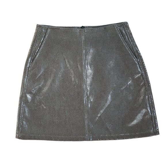 MOLLY BRACKET KHAKI GREEN SNAKEPRINT FAUX LEATHER SKIRT - Picture 8 of 9